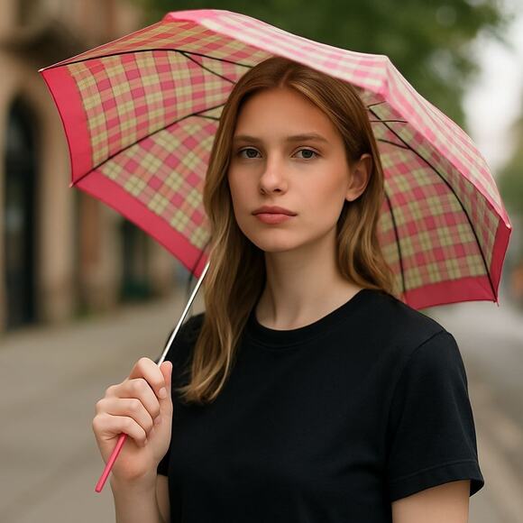 Coach Wristlet and UV Umbrella Set Plaid Gold/Pink - Picture 6 of 8